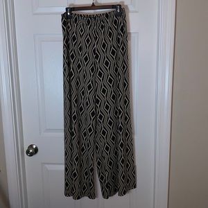 Zac & Rachel High Rise Wide Leg Pants Size L Tan And Black Geometric Pattern